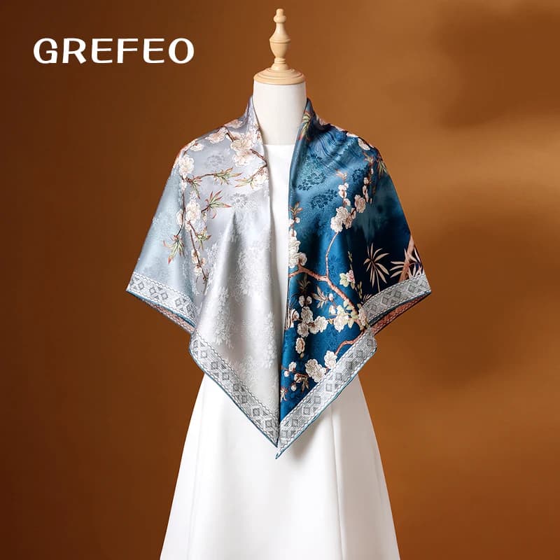 GREFEO 凌香梅花真丝方巾