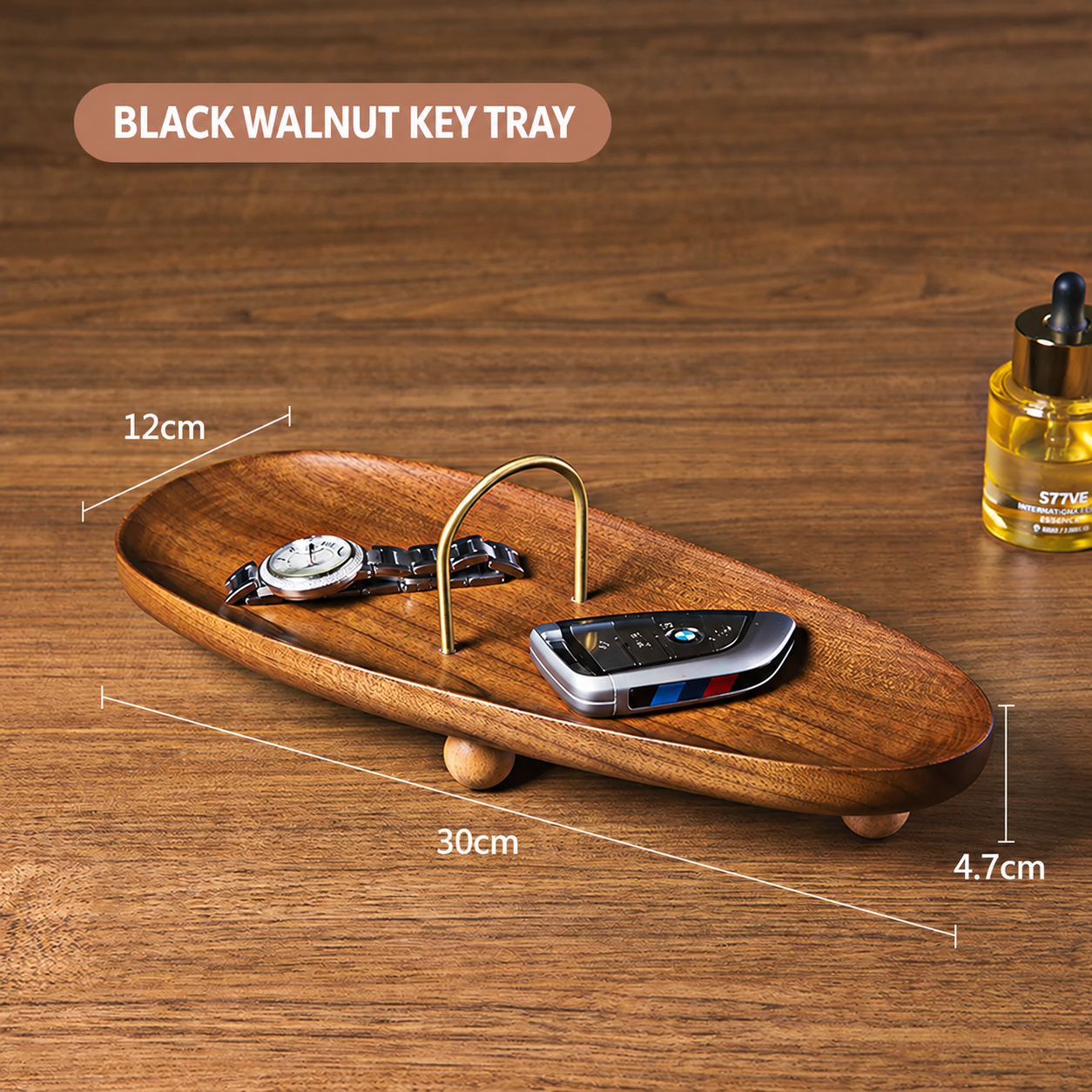 Valet tray — brown · oval · handle