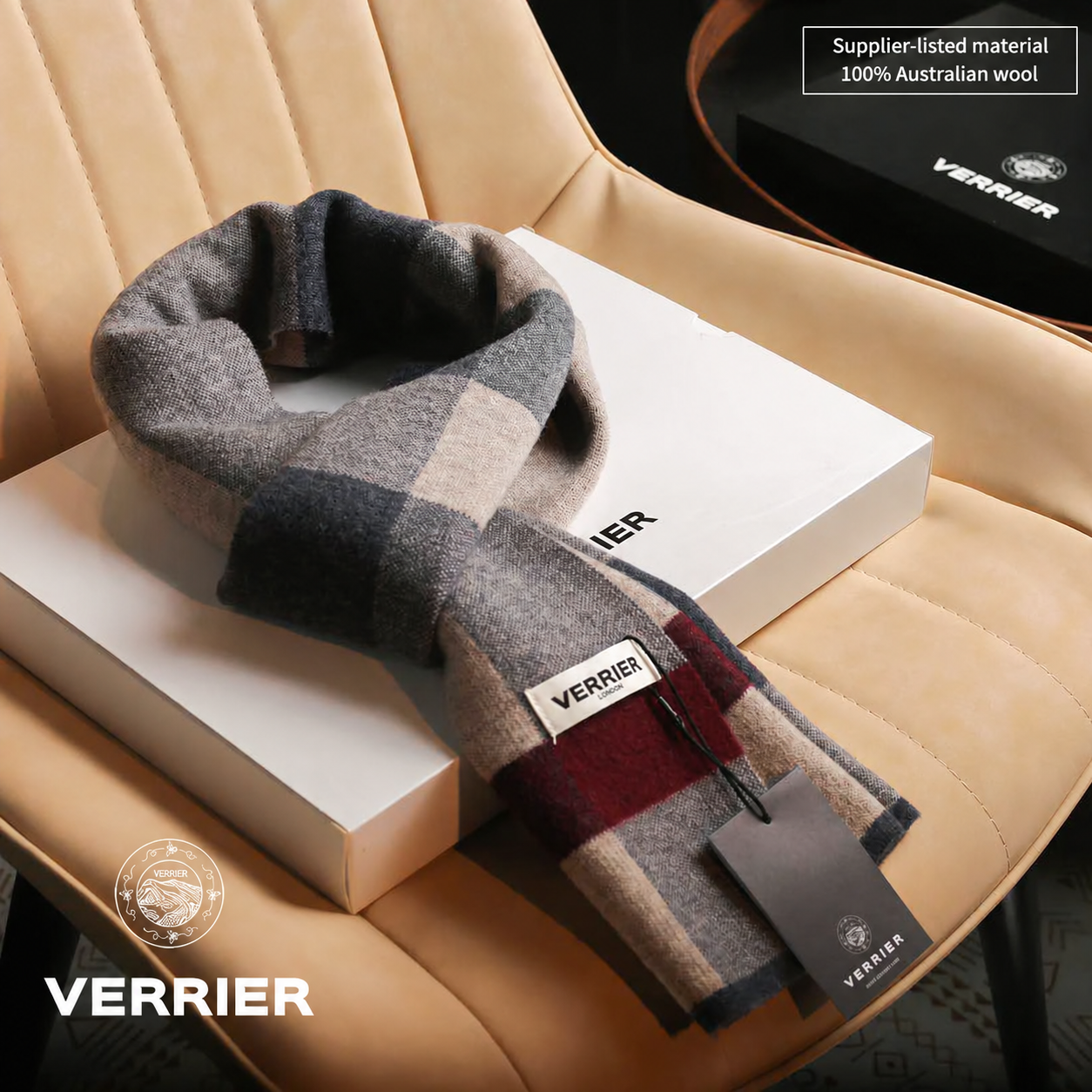 Scarf — grey · burgundy · check