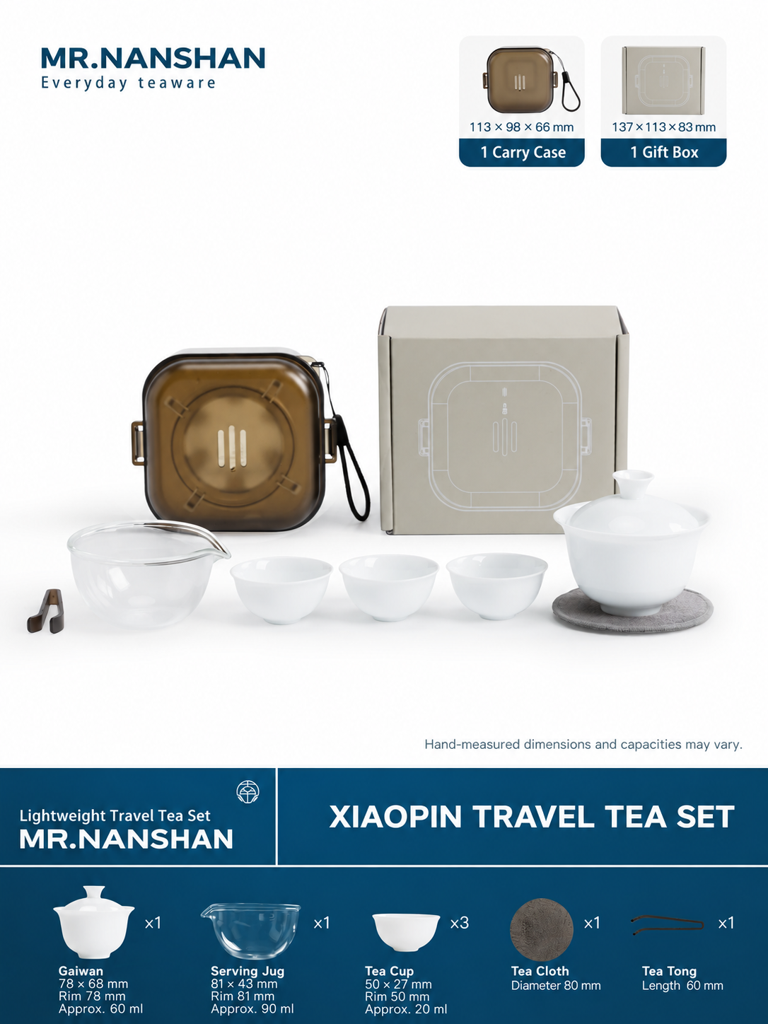 Travel tea set — white · gaiwan style