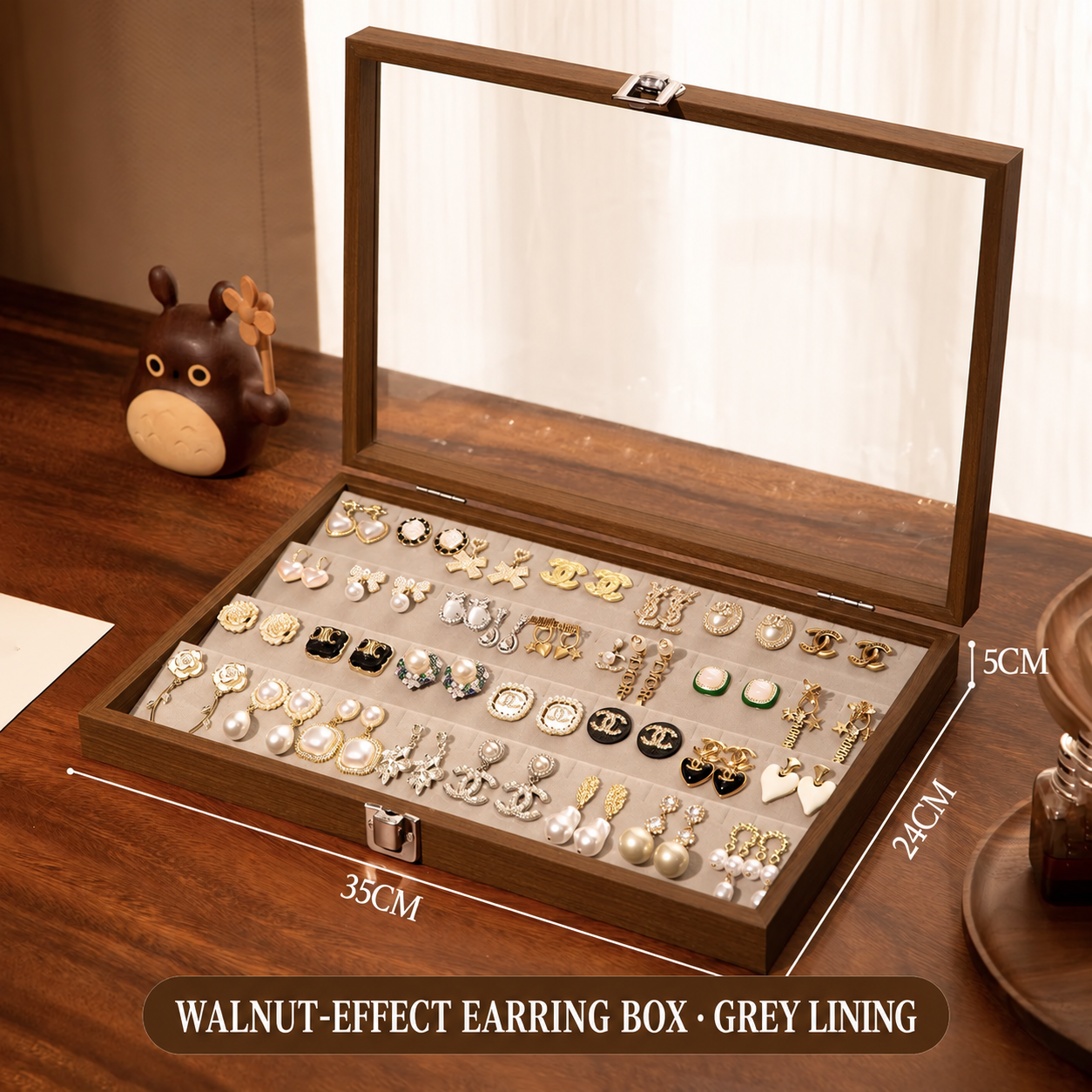 Earring case — brown · grey