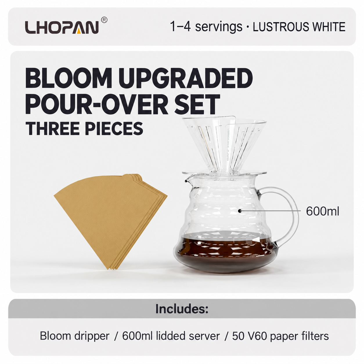 Pour-over coffee set — clear · white