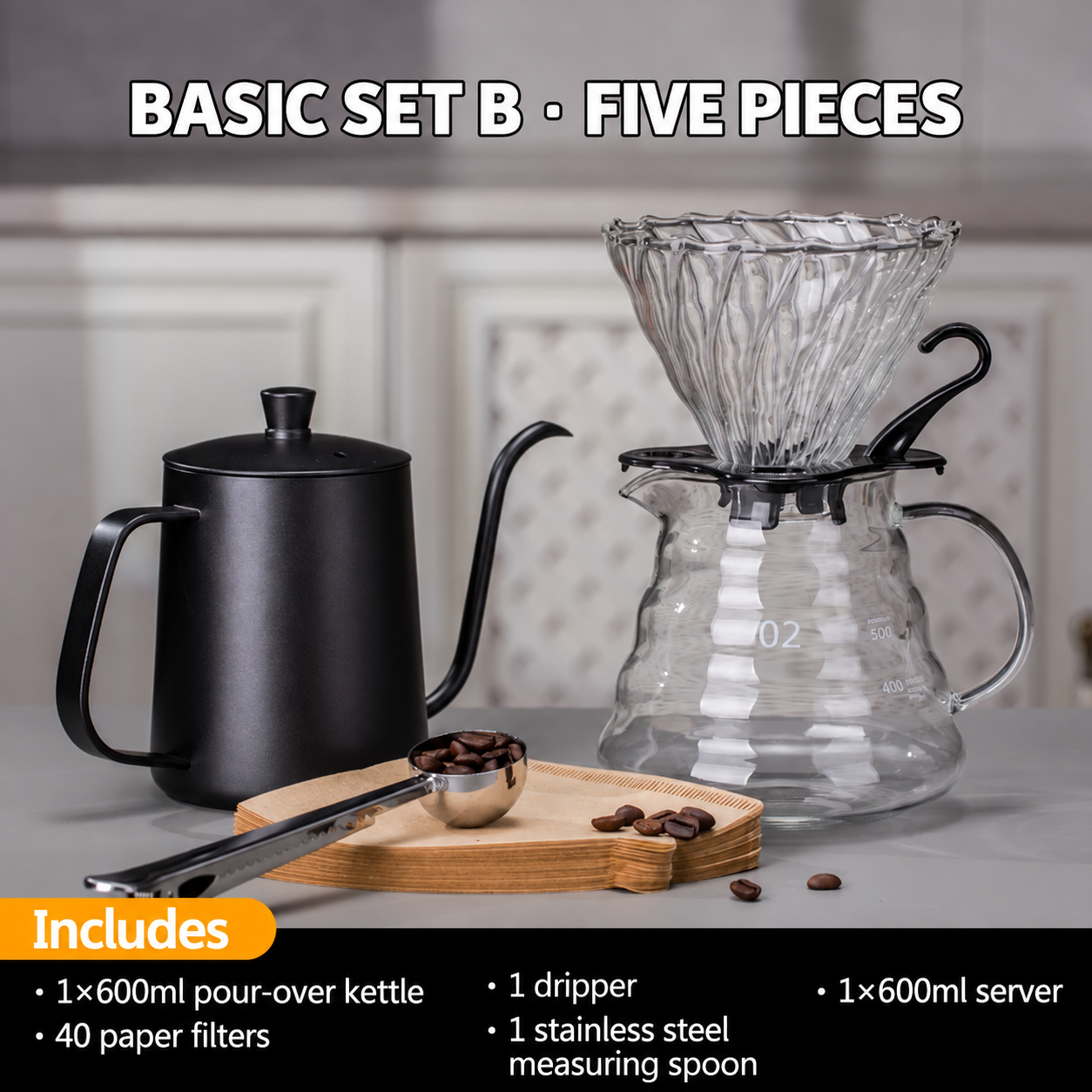 Pour-over coffee set — black · clear