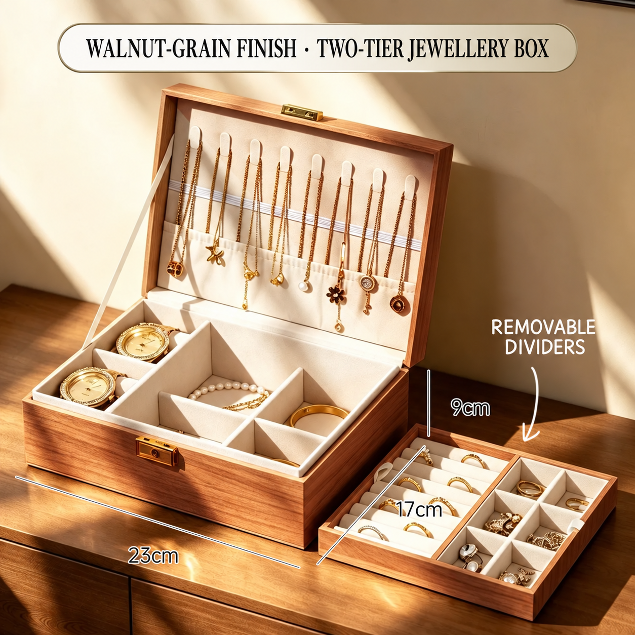 Jewellery case — brown · two tiers