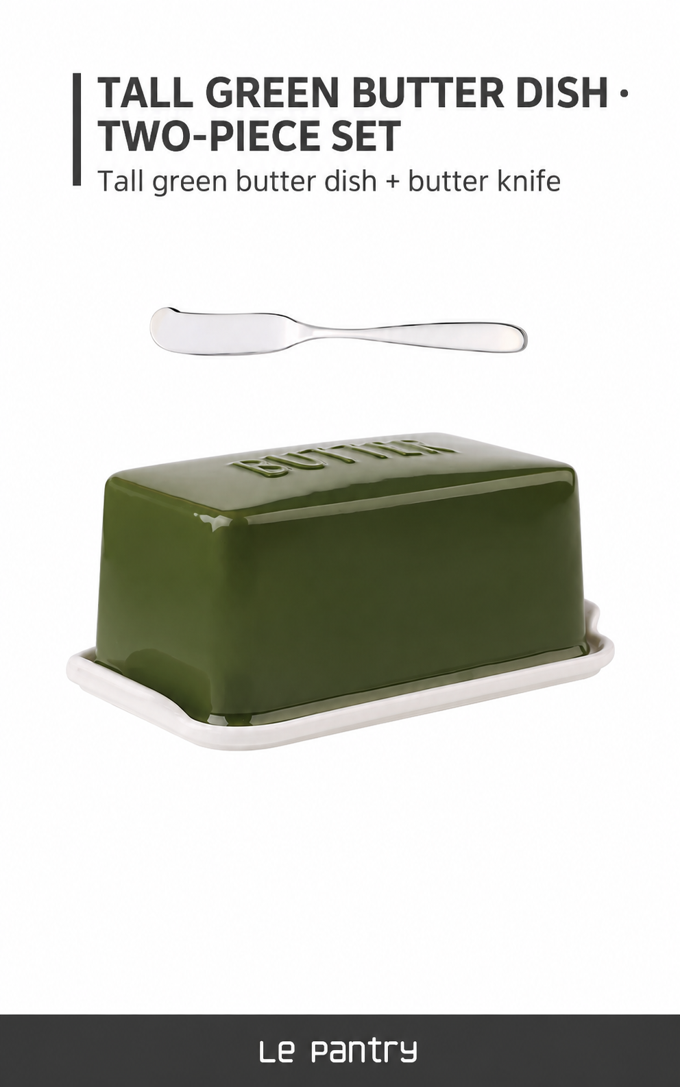 Butter dish and knife — olive