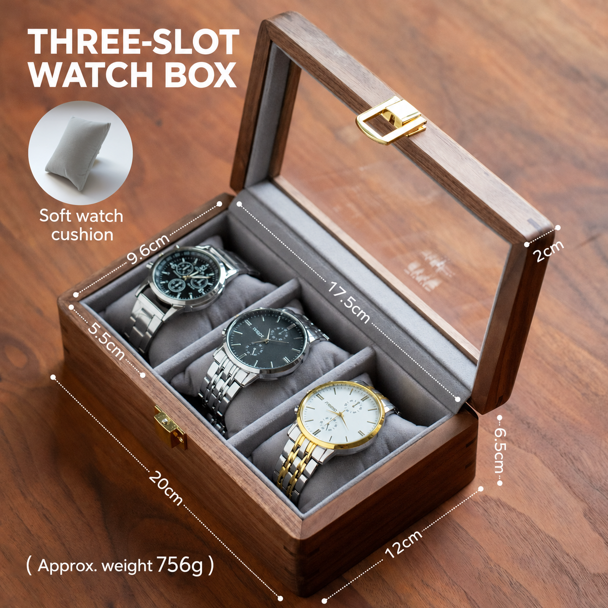 Watch case — brown · three slots