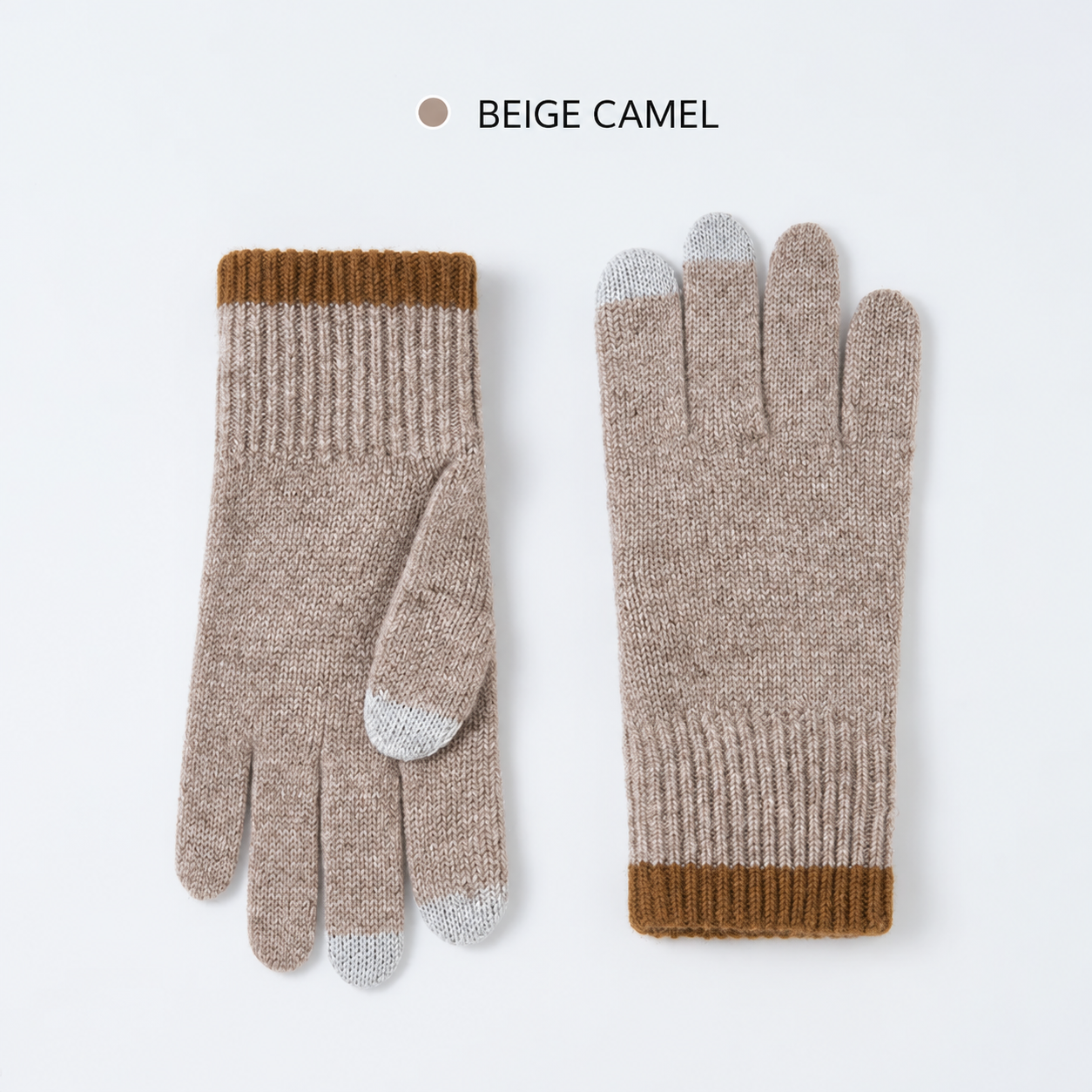 Glove pair — taupe · brown · trim