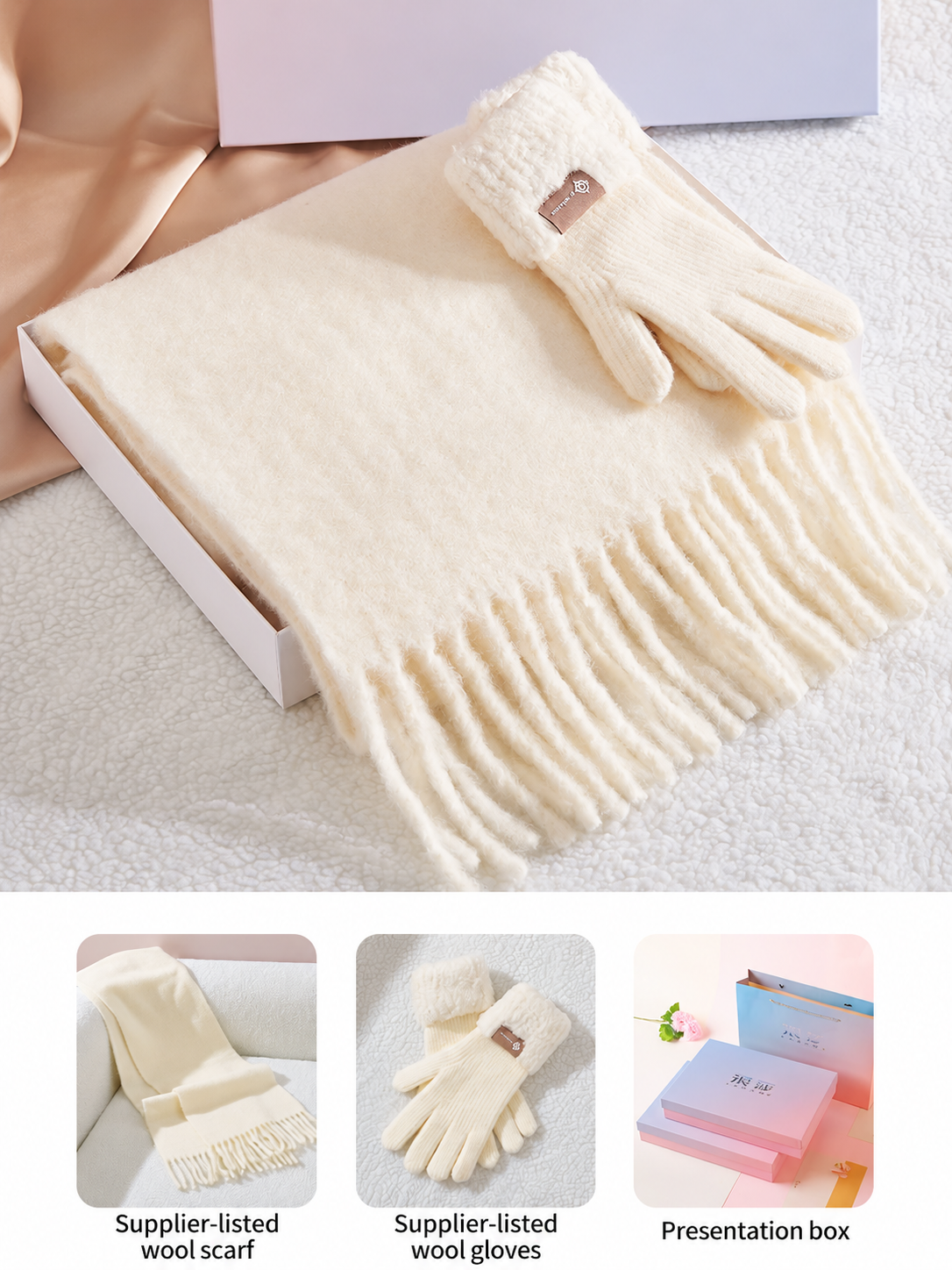 Scarf and glove set — ivory