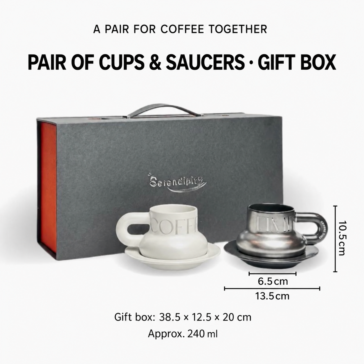Coffee cup and saucer pair — black and white
