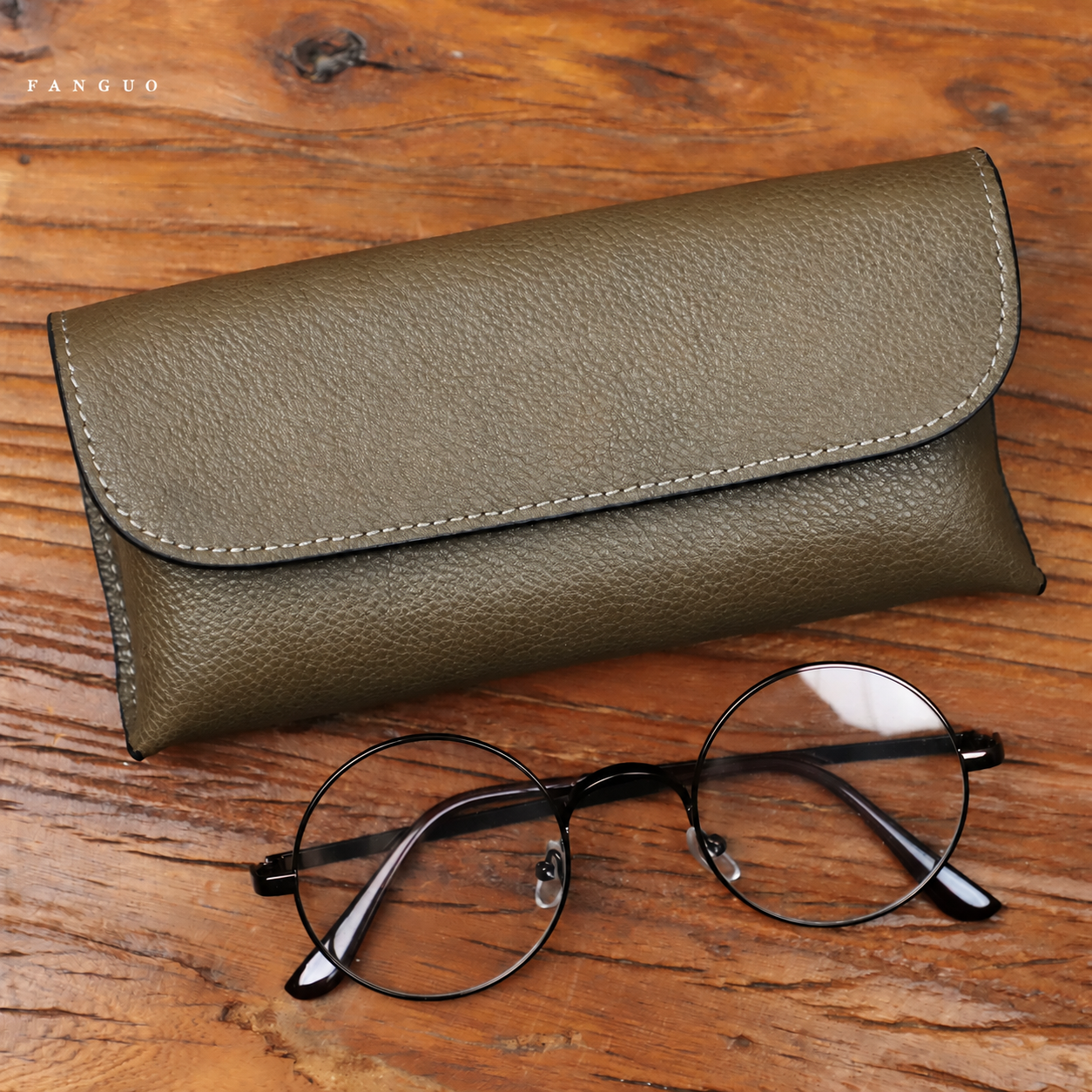Glasses case — olive · envelope flap