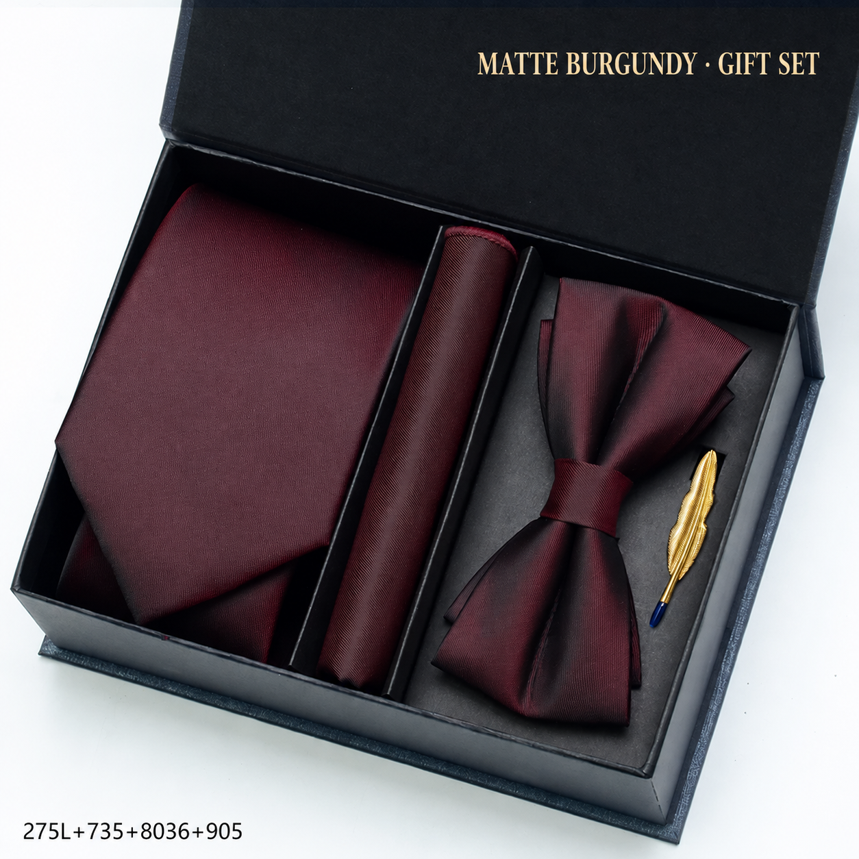 Tie and bow tie set — deep · burgundy