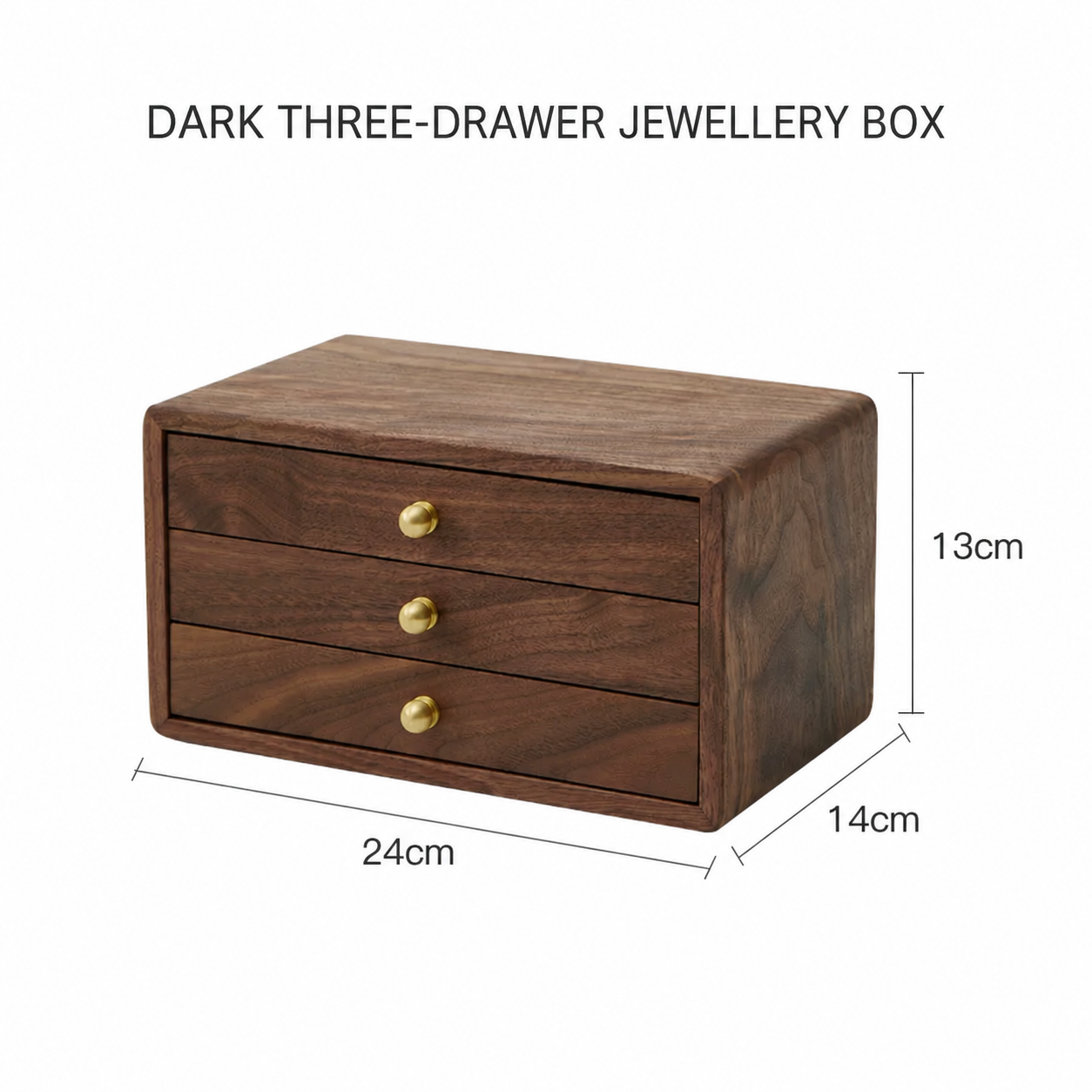 Jewellery chest — brown · three drawers