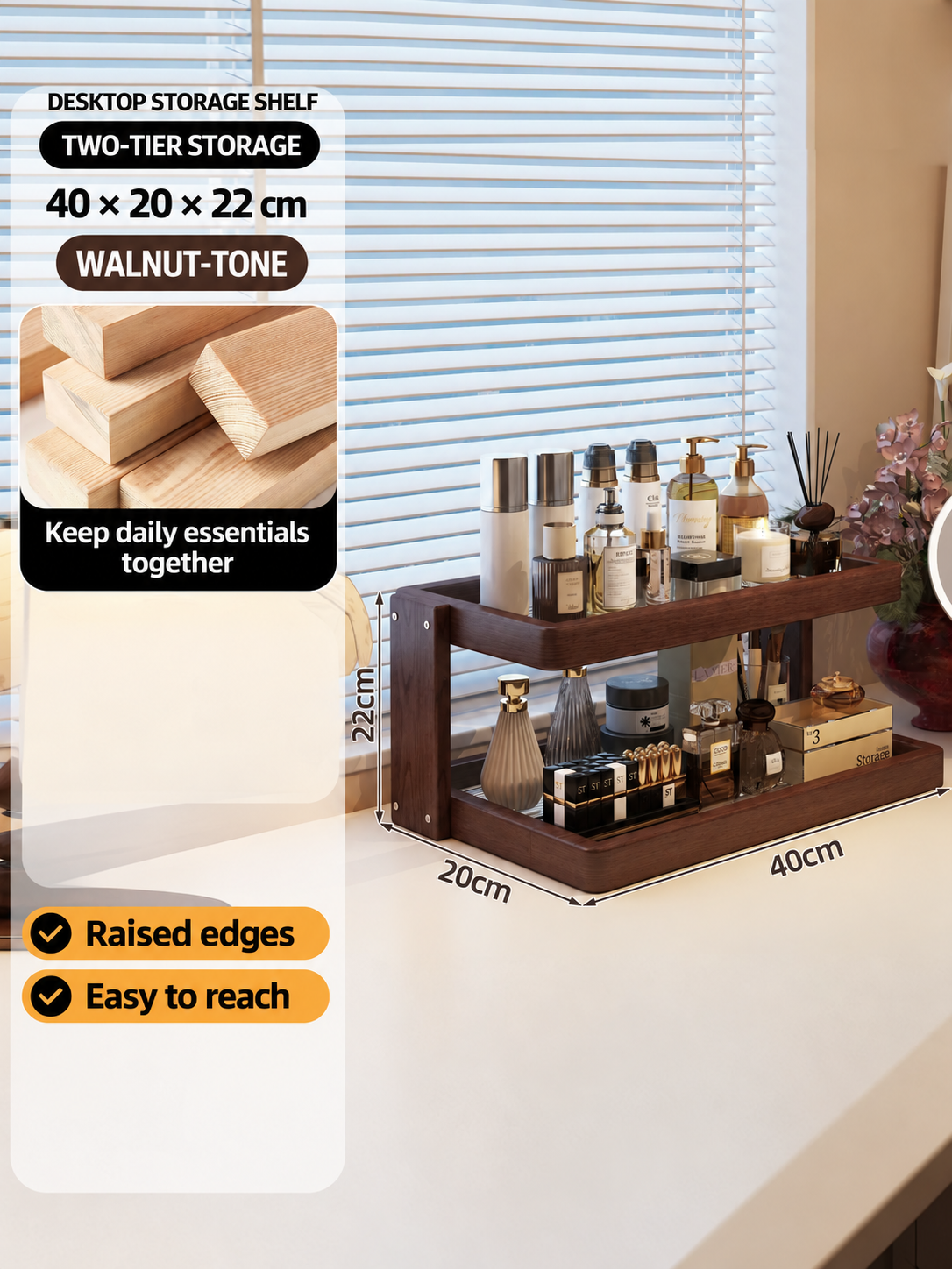 Desk shelf — brown · two tiers