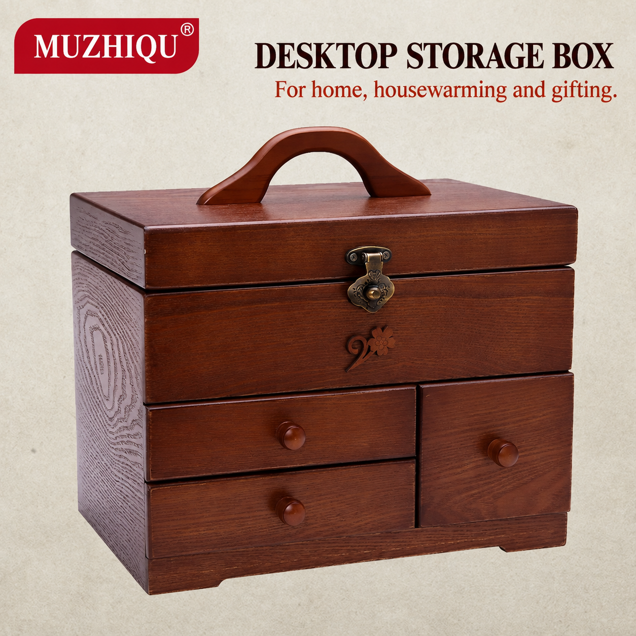 Sewing storage chest — brown · handle detail